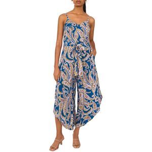 MSK Womens Tie Waist Genie Leg Paisley Print Jumpsuit Medium Teal/Mustard/Pink